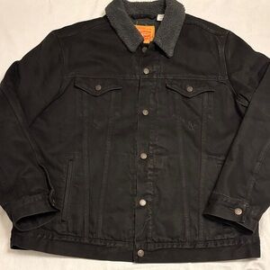 Men's Black Denim Shearling Levi’s Jacket with Sherpa Lining - size XXL‎